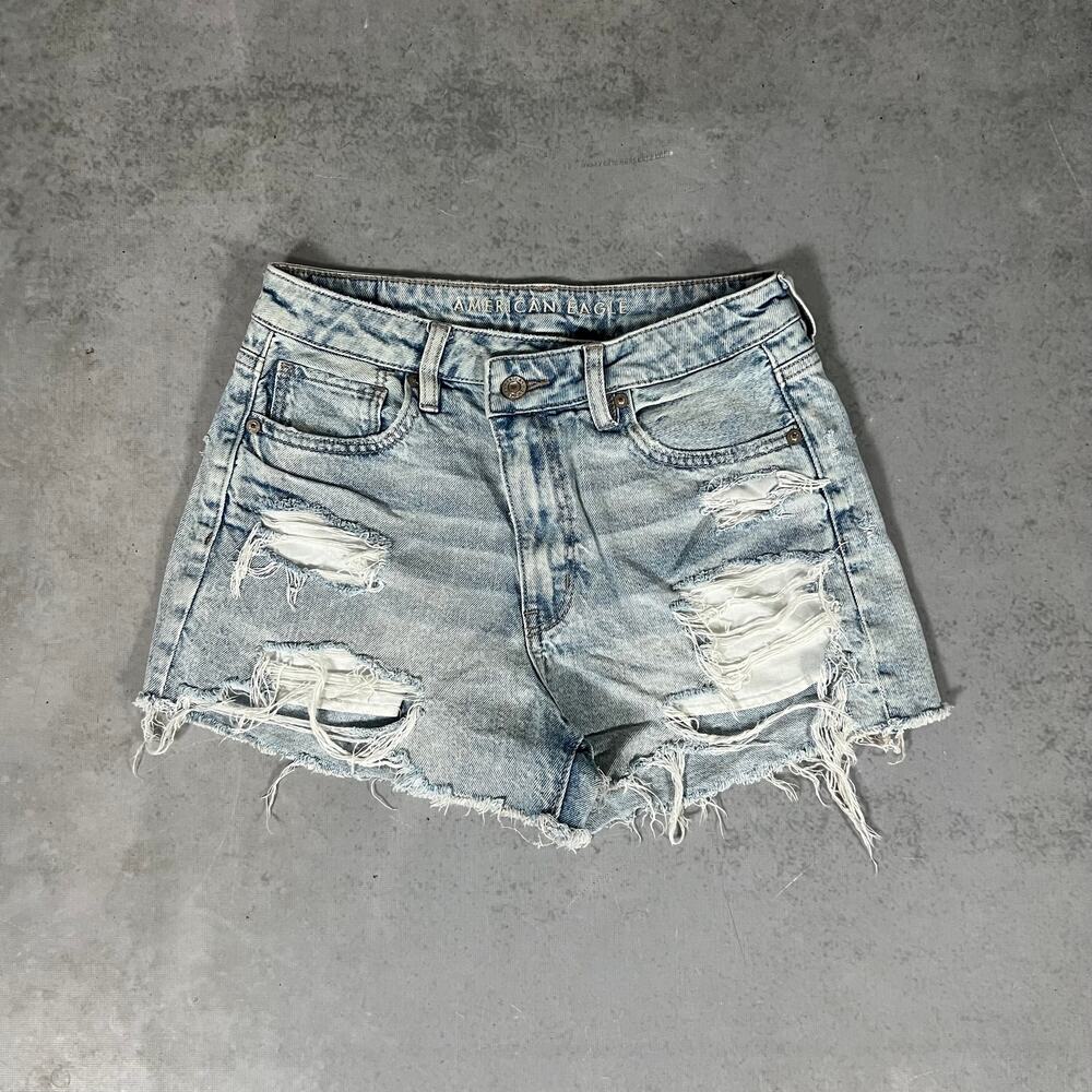 American Eagle Mid Rise Women's Shortie Distressed Denim Cut-off Shorts Size 26